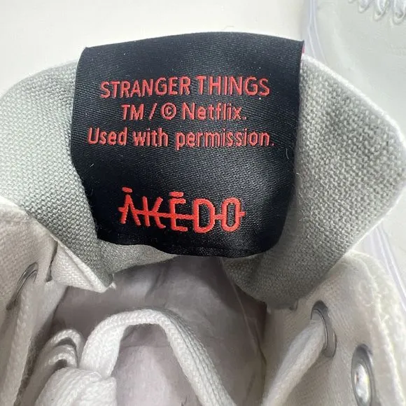 Stranger Things Hellfire Club Mens US 10 Akedo White High Top Shoes Sneakers NEW
