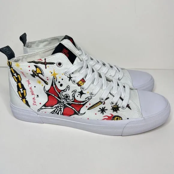 Stranger Things Hellfire Club Mens US 10 Akedo White High Top Shoes Sneakers NEW