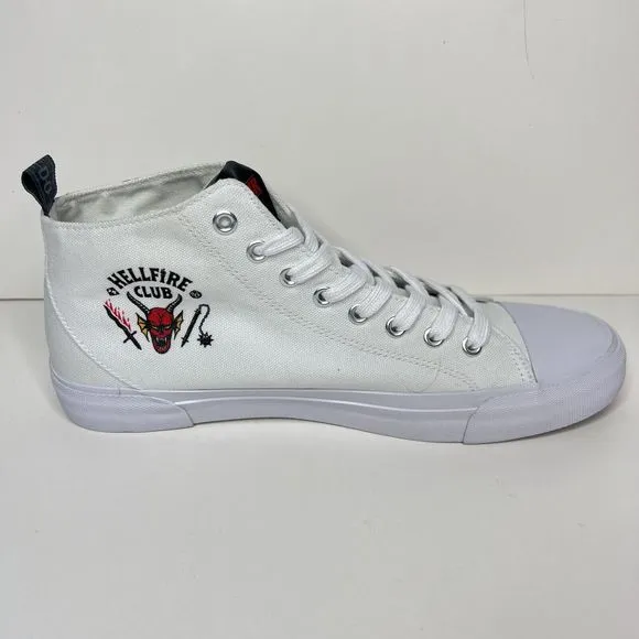 Stranger Things Hellfire Club Mens US 10 Akedo White High Top Shoes Sneakers NEW