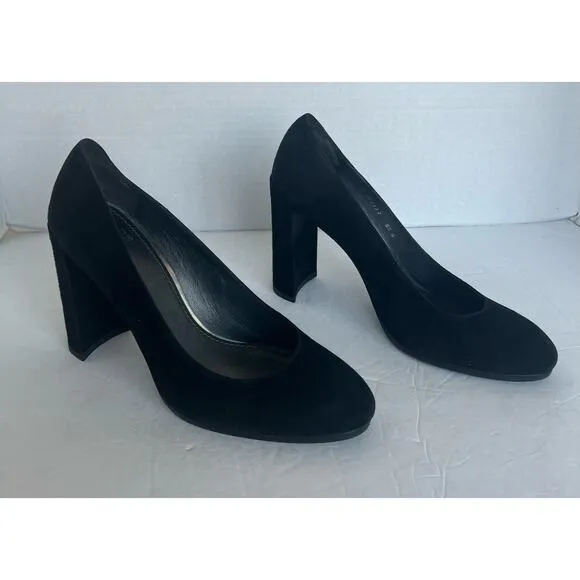 Stuart Weitzman Black Suede Almond Toe Block High Heel Slip On Pump Shoes 8.5M