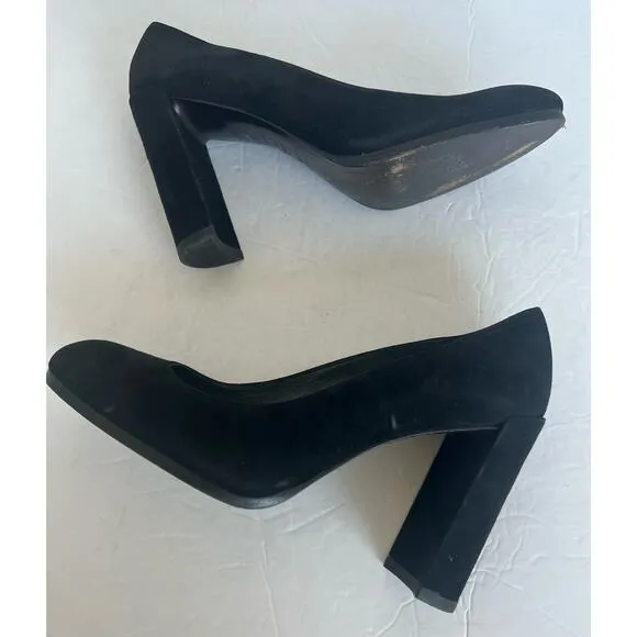 Stuart Weitzman Black Suede Almond Toe Block High Heel Slip On Pump Shoes 8.5M