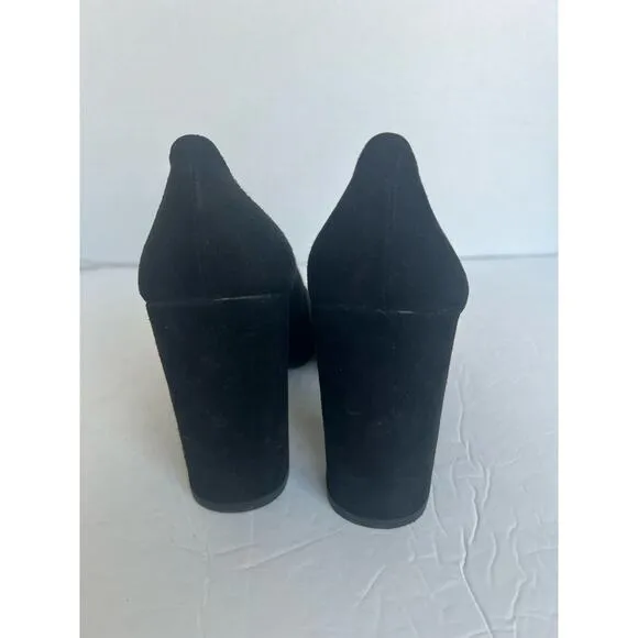 Stuart Weitzman Black Suede Almond Toe Block High Heel Slip On Pump Shoes 8.5M