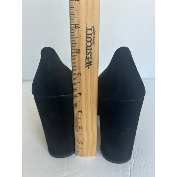 Stuart Weitzman Black Suede Almond Toe Block High Heel Slip On Pump Shoes 8.5M