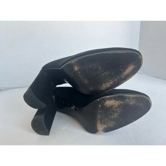 Stuart Weitzman Black Suede Almond Toe Block High Heel Slip On Pump Shoes 8.5M
