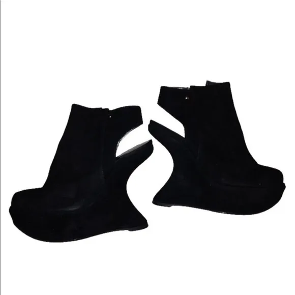Stuart Weitzman Black Suede Platform Wedge Heels