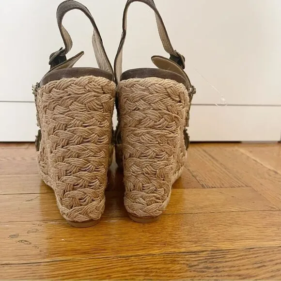 Stuart Weitzman Cross Over Woven Raffia Espadrille Wedge Sandals
