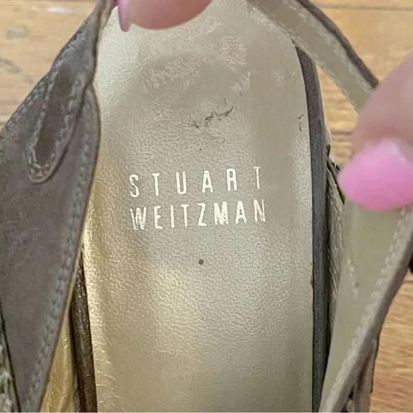 Stuart Weitzman Cross Over Woven Raffia Espadrille Wedge Sandals
