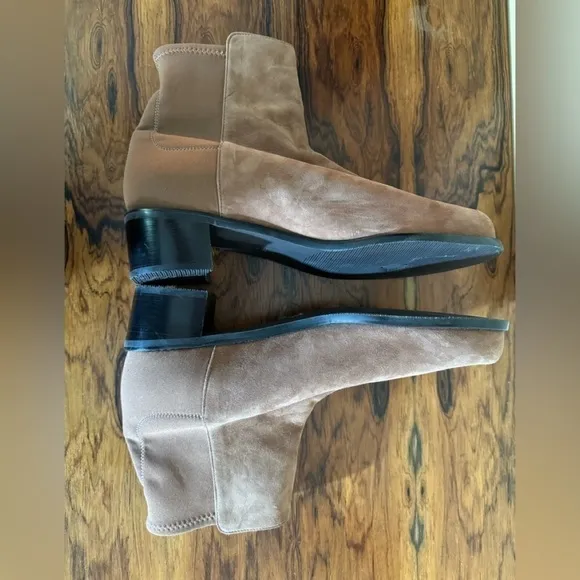 Stuart Weitzman Easyon Reserve Suede and Neoprene Ankle Boots Brown