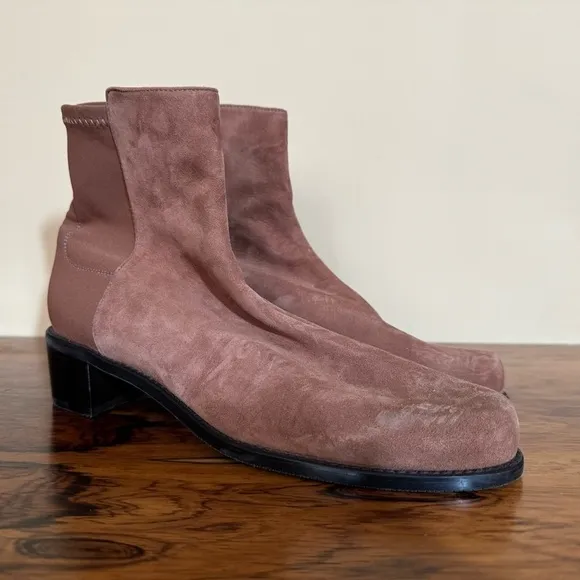 Stuart Weitzman Easyon Reserve Suede and Neoprene Ankle Boots Brown