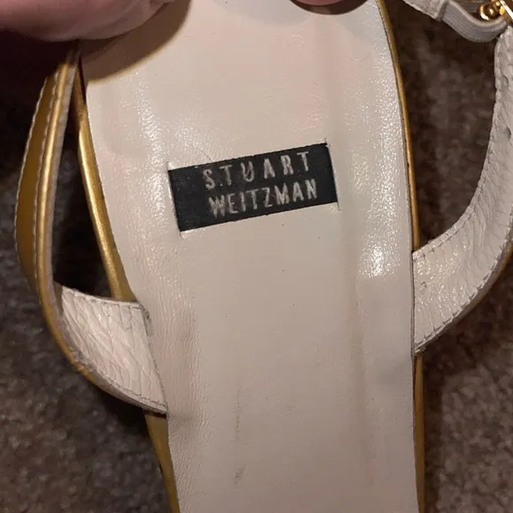 Stuart Weitzman Gold Sling back Heel Pointed Toe Shoes - vintage 80s - size 9