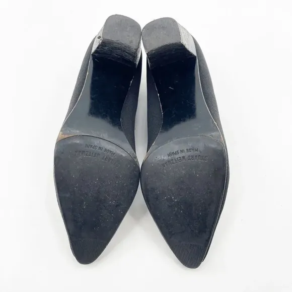 Stuart Weitzman Pointed Toe Ankle Boots Women's Size Black Heeled Canvas
