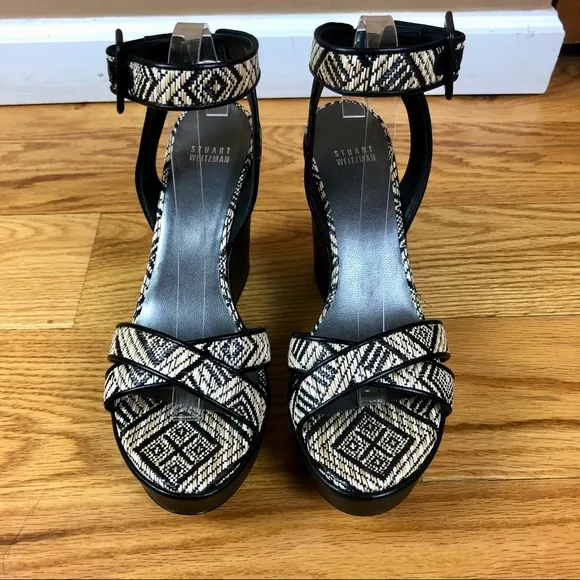 Stuart Weitzman Size 9.5 Nudist Curve Wicker Woven Wedge Sandals