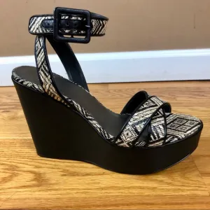 Stuart Weitzman Size 9.5 Nudist Curve Wicker Woven Wedge Sandals