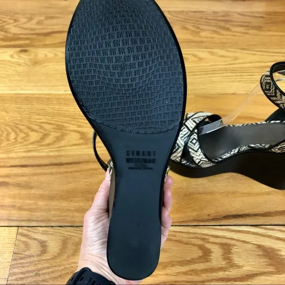 Stuart Weitzman Size 9.5 Nudist Curve Wicker Woven Wedge Sandals