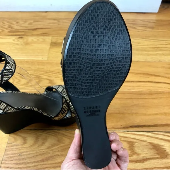 Stuart Weitzman Size 9.5 Nudist Curve Wicker Woven Wedge Sandals