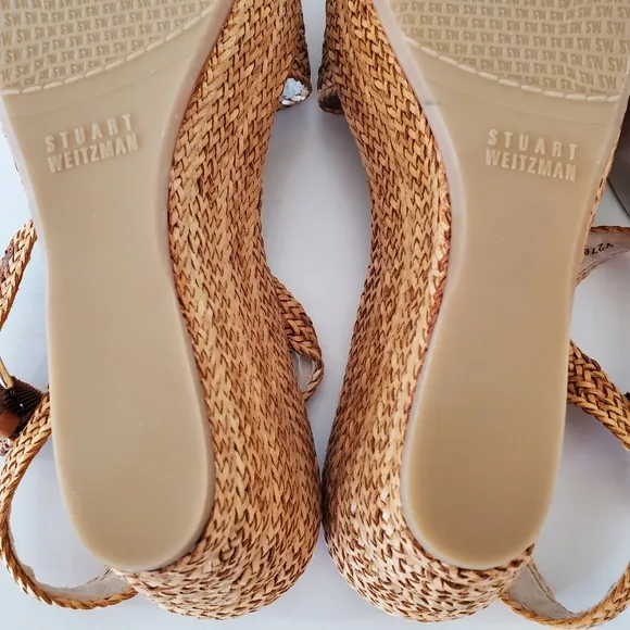 STUART WEITZMAN Sz 8 Tan Barbados Leather Braided Wedge Platform Sandals 3&quot; NWOT