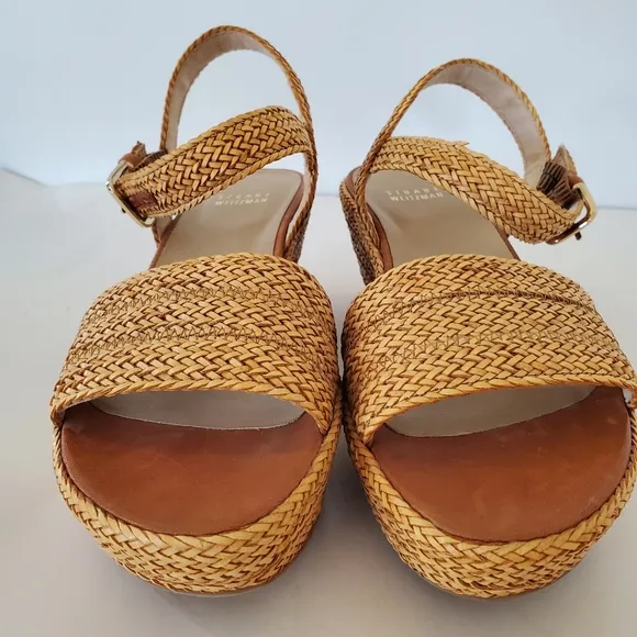 STUART WEITZMAN Sz 8 Tan Barbados Leather Braided Wedge Platform Sandals 3&quot; NWOT