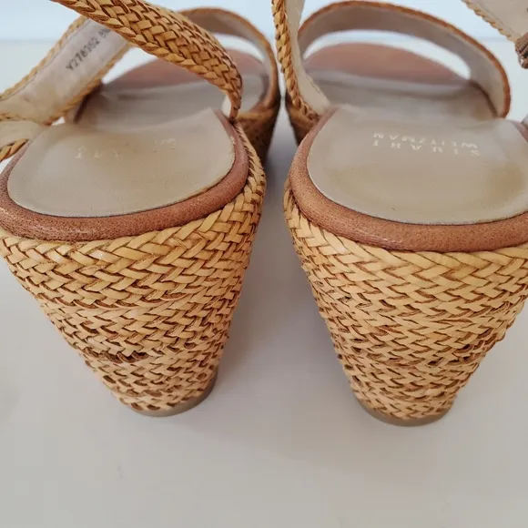 STUART WEITZMAN Sz 8 Tan Barbados Leather Braided Wedge Platform Sandals 3&quot; NWOT
