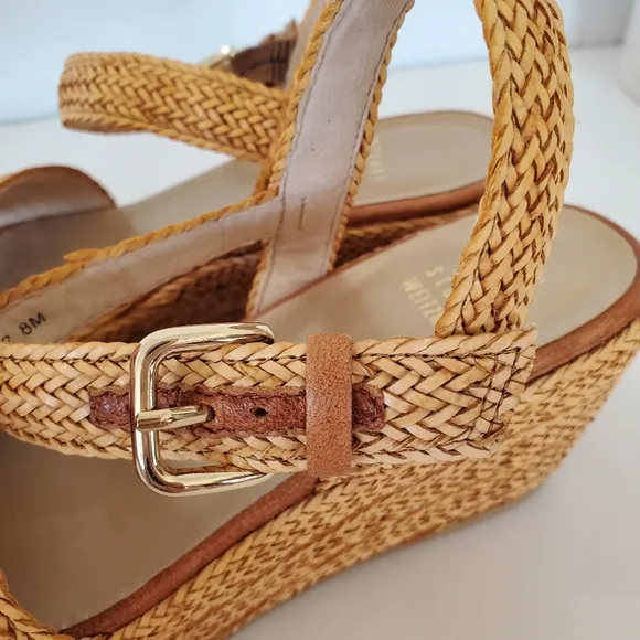 STUART WEITZMAN Sz 8 Tan Barbados Leather Braided Wedge Platform Sandals 3&quot; NWOT