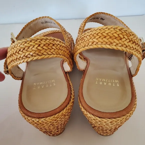 STUART WEITZMAN Sz 8 Tan Barbados Leather Braided Wedge Platform Sandals 3&quot; NWOT