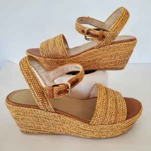 STUART WEITZMAN Sz 8 Tan Barbados Leather Braided Wedge Platform Sandals 3&quot; NWOT