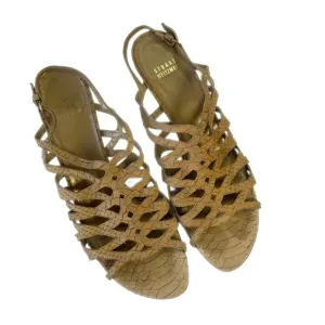Stuart Weitzman Tan Woven Snake embossed Leather Sandals Kitten Heels 9.5 Y2K