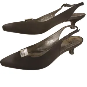 Stuart Weitzman Vintage Aurora 90s Classic Black Satin Rhinestone Kitten Heels 6