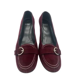 Stuart Weitzman Vintage Suede Pumps Kitten Heels Maroon Buckle Women's Size 9.5