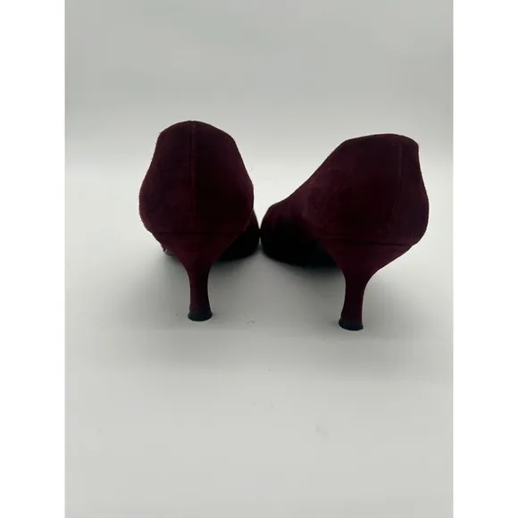 Stuart Weitzman Vintage Suede Pumps Kitten Heels Maroon Buckle Women's Size 9.5