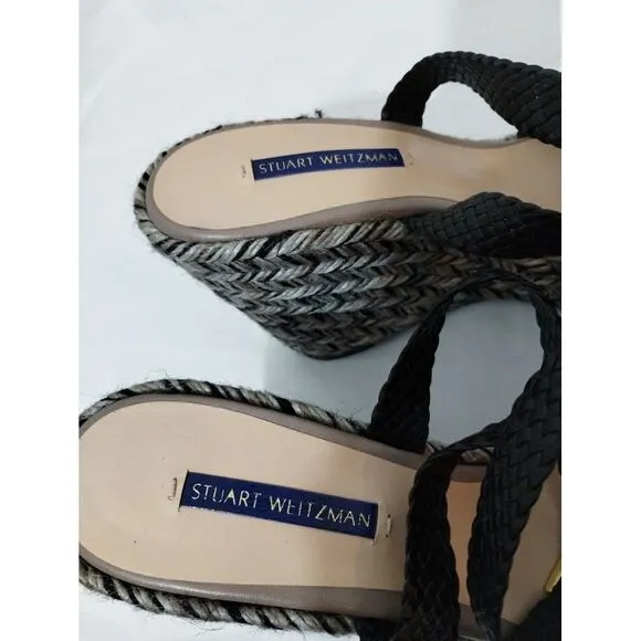 Stuart Weitzman Women's Elsie Woven Leather Espadrille Wedge‎ Sandals Size 9