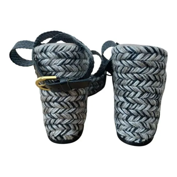 Stuart Weitzman Women's Elsie Woven Leather Espadrille Wedge‎ Sandals Size 9