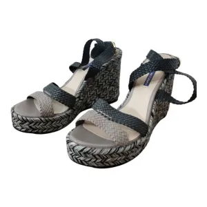 Stuart Weitzman Women's Elsie Woven Leather Espadrille Wedge‎ Sandals Size 9