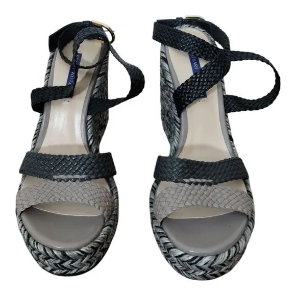 Stuart Weitzman Women's Elsie Woven Leather Espadrille Wedge‎ Sandals Size 9