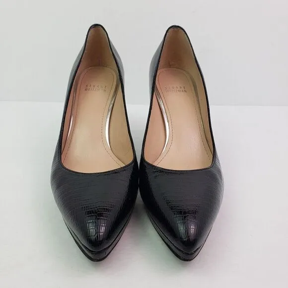 Stuart Weitzman Womens Size 8.5 Black Snake Print Slip On 3 In Pump Heels Shoes