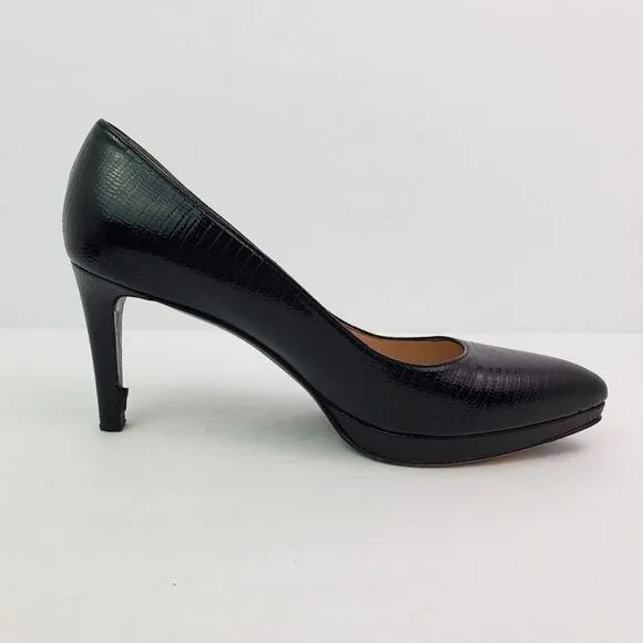 Stuart Weitzman Womens Size 8.5 Black Snake Print Slip On 3 In Pump Heels Shoes