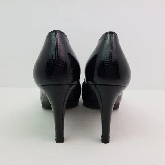 Stuart Weitzman Womens Size 8.5 Black Snake Print Slip On 3 In Pump Heels Shoes