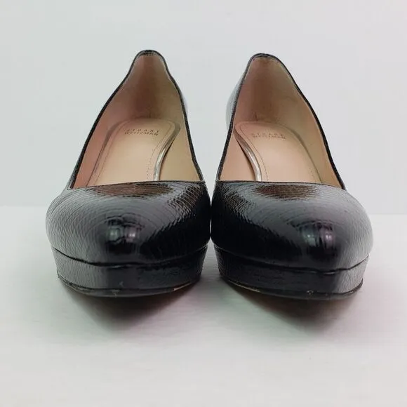 Stuart Weitzman Womens Size 8.5 Black Snake Print Slip On 3 In Pump Heels Shoes