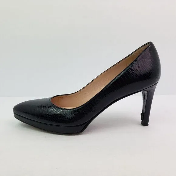 Stuart Weitzman Womens Size 8.5 Black Snake Print Slip On 3 In Pump Heels Shoes