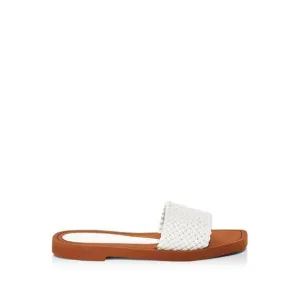 STUART WEITZMAN Womens White Wova Square Toe Slip On Leather Slide Sandals 5 B