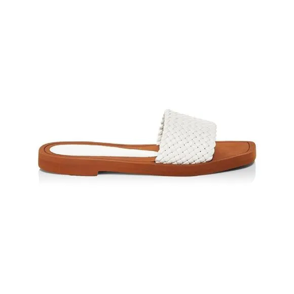 STUART WEITZMAN Womens White Wova Square Toe Slip On Leather Slide Sandals 7.5 B