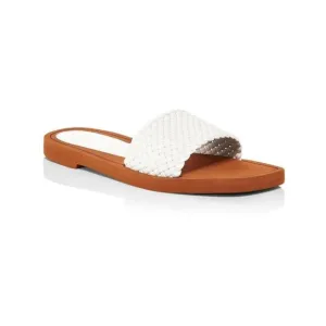 STUART WEITZMAN Womens White Wova Square Toe Slip On Leather Slide Sandals 7.5 B