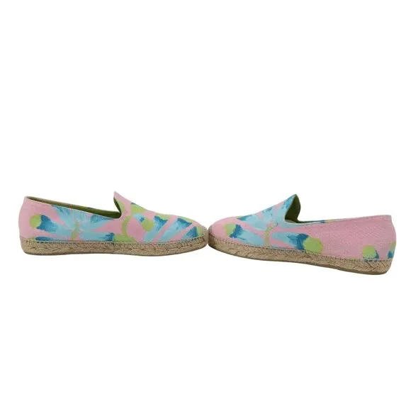Stubbs &amp; Wootton Palm Beach Pink Floral Print Canvas Espadrille Slip On Shoes 9
