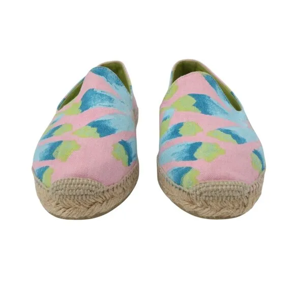 Stubbs &amp; Wootton Palm Beach Pink Floral Print Canvas Espadrille Slip On Shoes 9