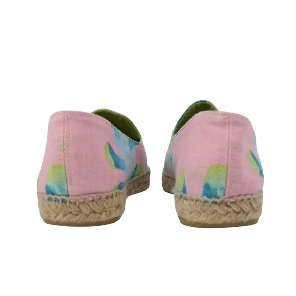 Stubbs &amp; Wootton Palm Beach Pink Floral Print Canvas Espadrille Slip On Shoes 9