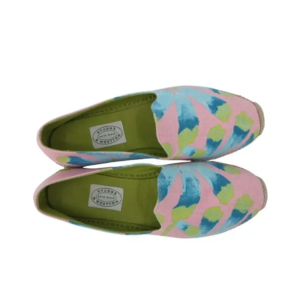 Stubbs &amp; Wootton Palm Beach Pink Floral Print Canvas Espadrille Slip On Shoes 9