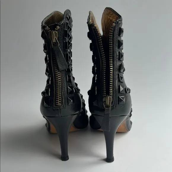 Studded Black Peep-Toe Ankle Boots