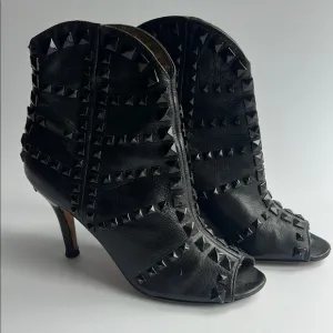 Studded Black Peep-Toe Ankle Boots