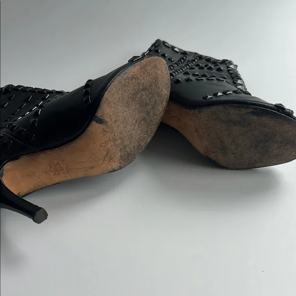 Studded Black Peep-Toe Ankle Boots