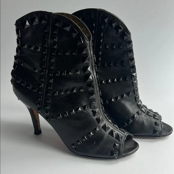 Studded Black Peep-Toe Ankle Boots