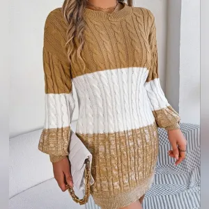 Stylish Color Block Cable-Knit Sweater Dress